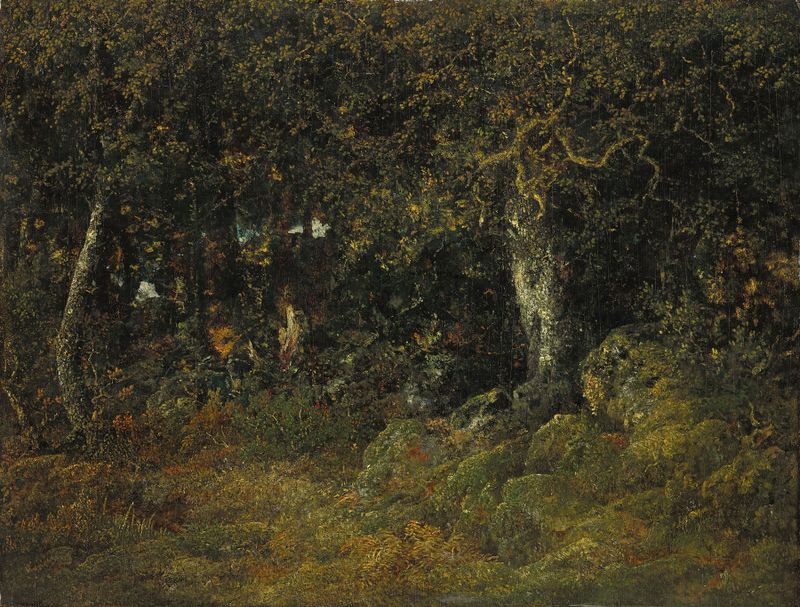 Paisagem com um carvalho de Théodore Rousseau, pintura a óleo