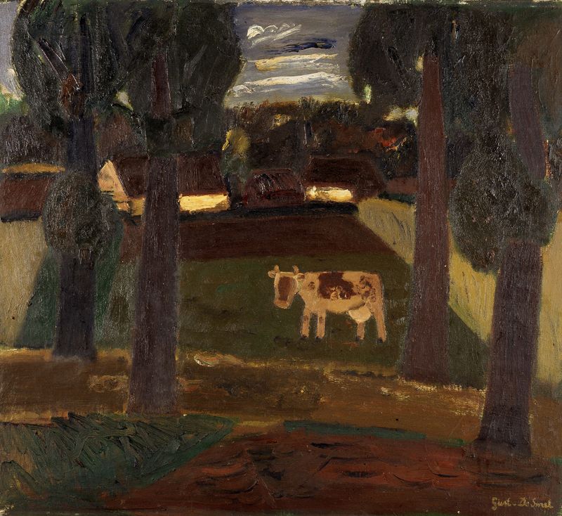 Pintura a óleo de Gustave De Smet mostrando prados e uma casa de campo