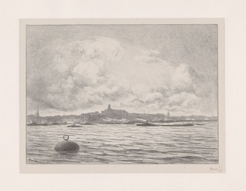 Paisaje de Rotterdam con canales y arquitectura, óleo sobre lienzo de Simon Moulijn