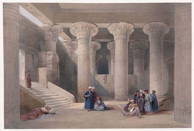 Templo em Esneh de David Roberts, óleo sobre tela que retrata uma fachada de templo antigo