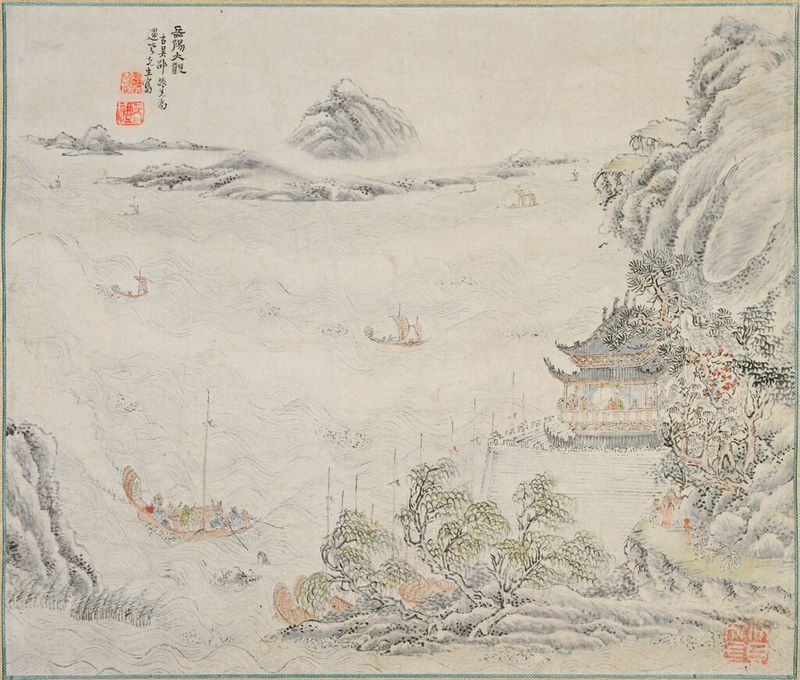 Yueyang Pavilion landscape, paper, by Ikeno Taiga