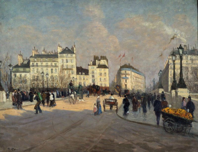 Vue Du Pont-Neuf de Georges-Émile Carette, representando uma ponte sobre um rio em estilo impressionista.