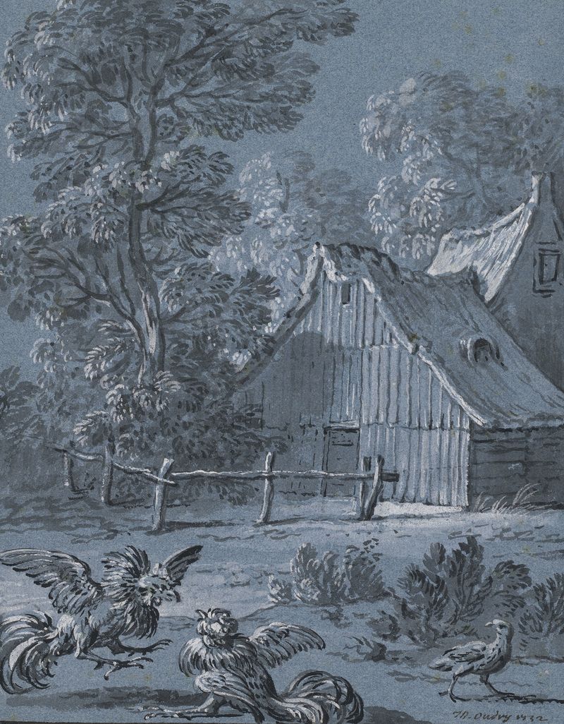 La perdiz y los gallos, óleo sobre lienzo de Jean-Baptiste Oudry