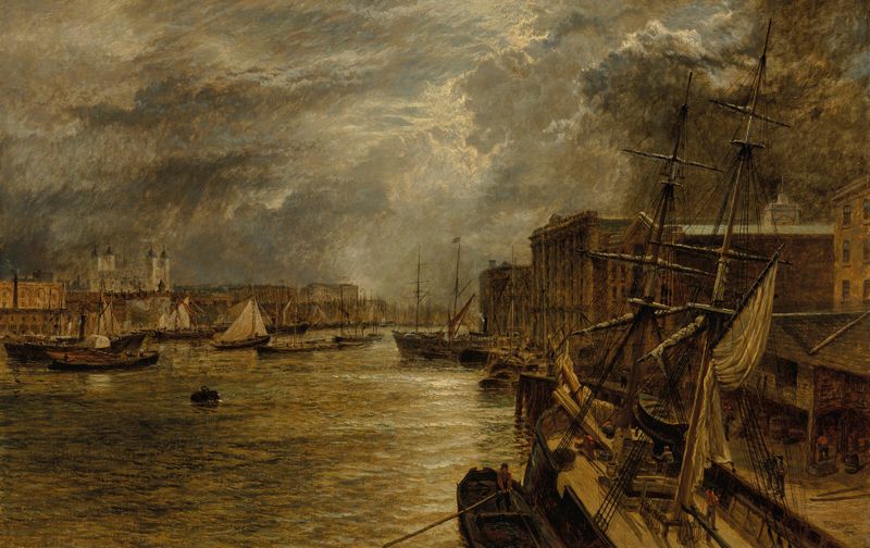 The Tower from London Bridge, oil on canvas by Henry Dawson