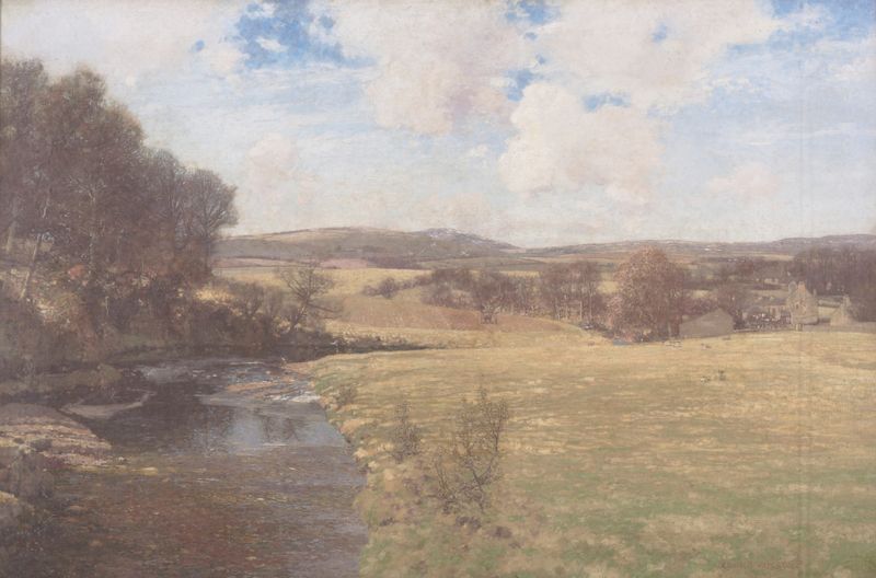 Spring in Ayrshire, Scotland by George Houston, impressionist landscape with wildflowers and sunlight.
