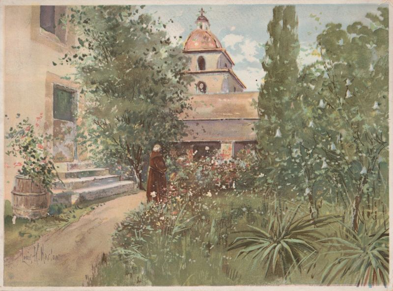 Escena de jardín con niños y flores, pintura al óleo de Louis Kinney Harlow