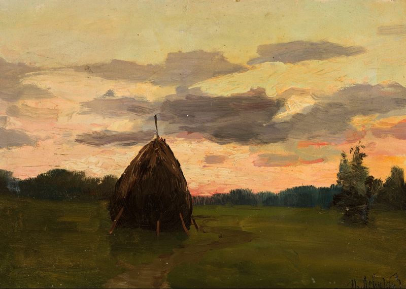 Landscape with a haystack by Isaac Levitan, oil on canvas