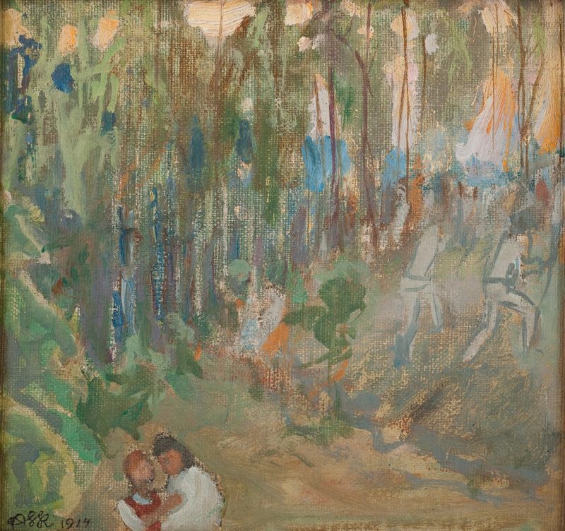 Vainovalkeat by Akseli Gallen-Kallela, oil painting depicting luminous figures in ethereal light.