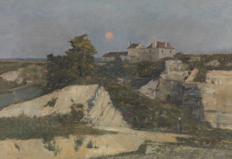 A luz da lua ilumina uma pedreira em uma paisagem romântica de René Billotte