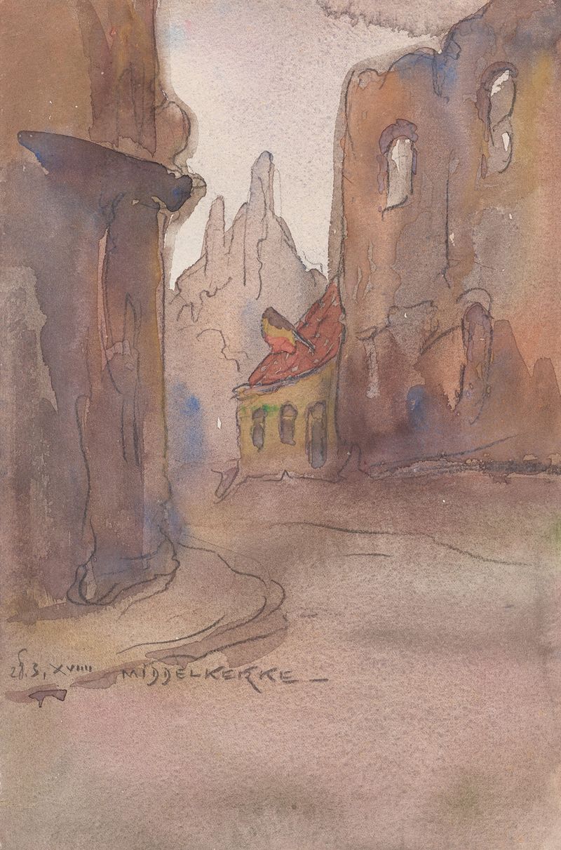 Campo de amapolas en Ypres Remember de Alfred Ost, óleo sobre lienzo, rojos vivos contra el cielo gris