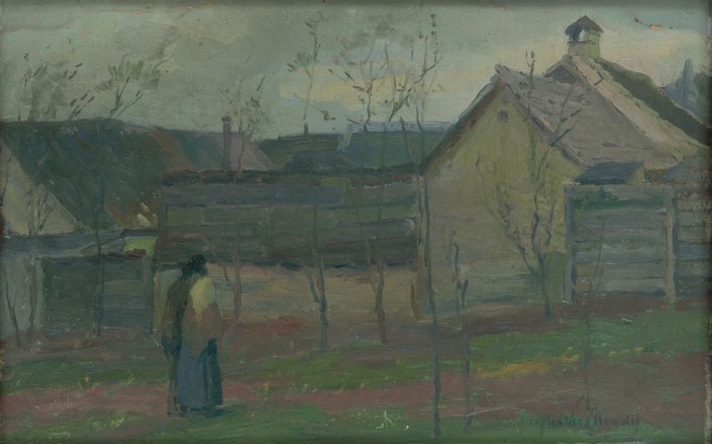 Early Evening by Elemír Halász-Hradil, oil on canvas, depicting a tranquil twilight landscape
