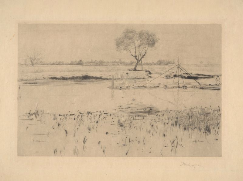 Paisagem de Pińsk Channel in Polesie II, óleo sobre tela de Józef Pankiewicz