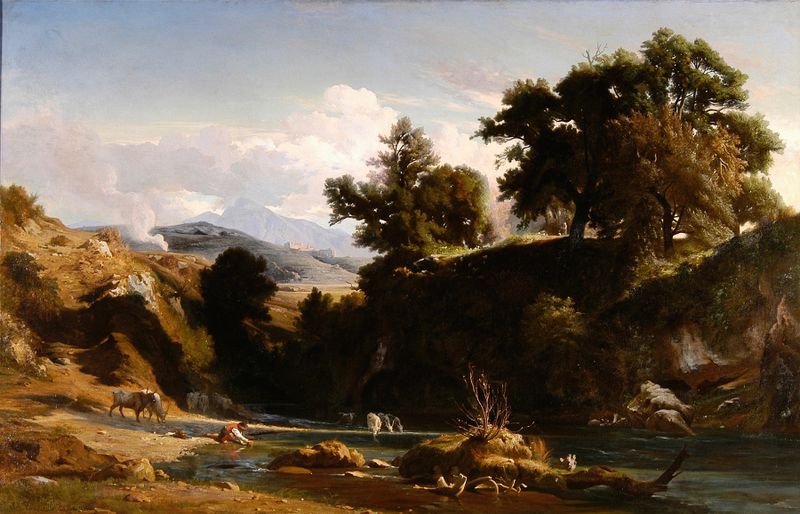 Landscape with river and greenery, oil painting by Jean-Achille Benouville