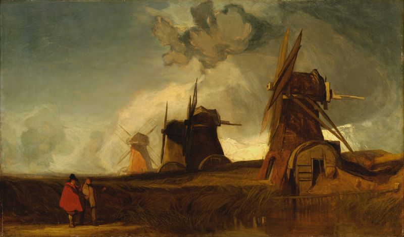Acuarela de John Sell Cotman que muestra molinos de drenaje en los pantanos, Lincolnshire