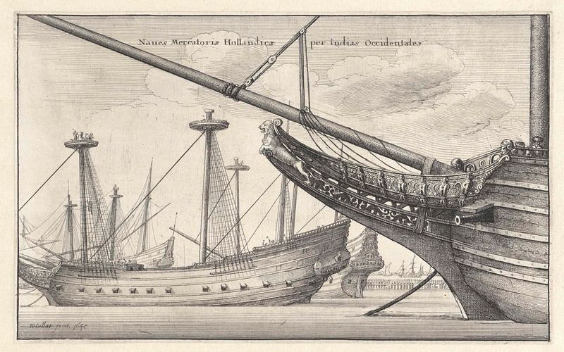 Grabado de Wenceslaus Hollar que representa la proa de un barco en el océano