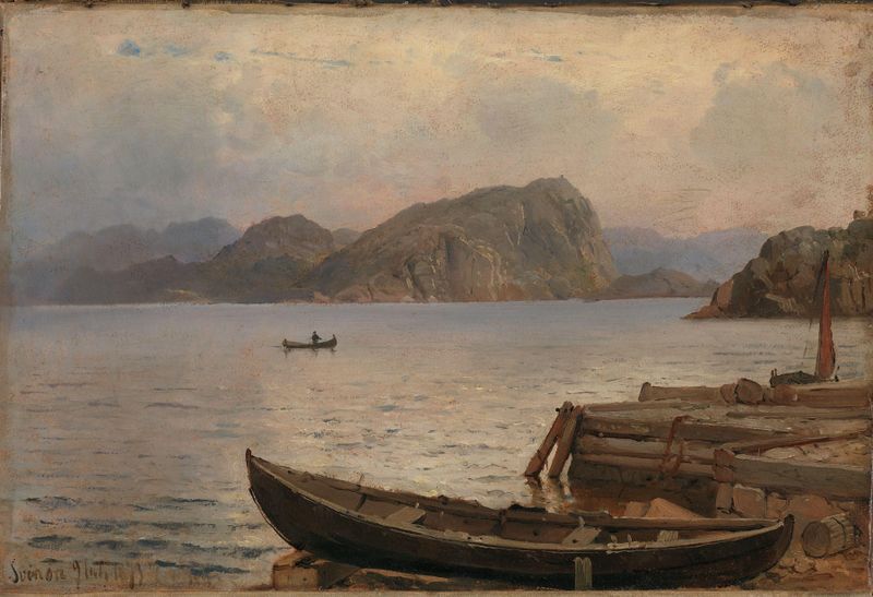 Marine scene at twilight by Carl Frederik Sørensen, oil painting