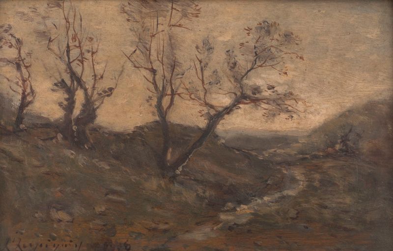 Le ruisseau de Henri-Joseph Harpignies, pintura a óleo que retrata um riacho sereno e vegetação exuberante.