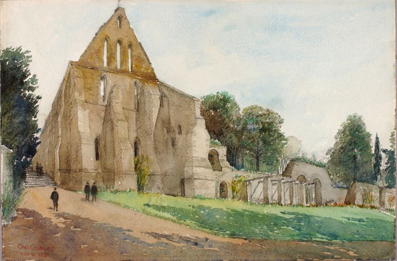 Battle Abbey de Cass Gilbert, retratando uma abadia em ruínas com hera, pintura a óleo