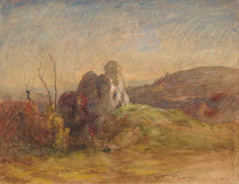 Landscape by François-Auguste Ravier, oil painting depicting trees and a serene horizon.