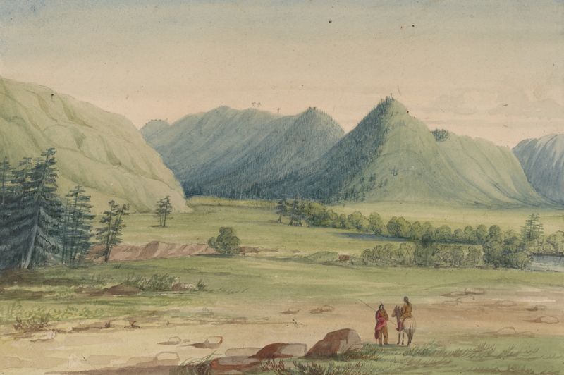 Paisagem com formações rochosas ao pôr do sol de John Mix Stanley
