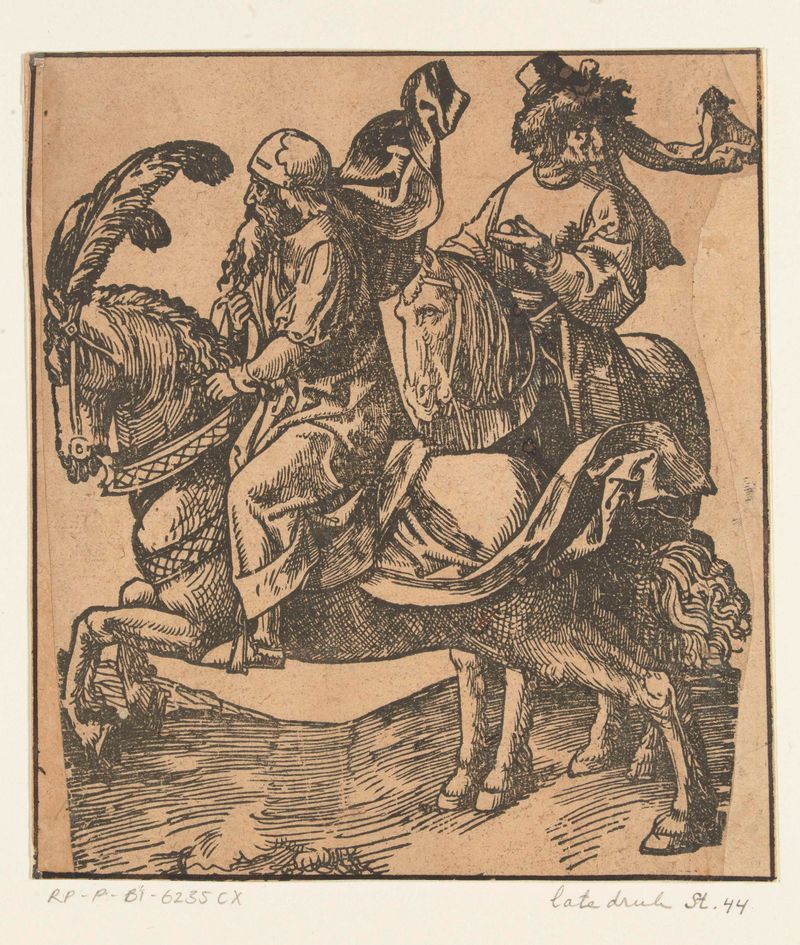Twee ruiters de Jacob Cornelisz van Oostsanen, meio papel, dois cavaleiros em silêncio.