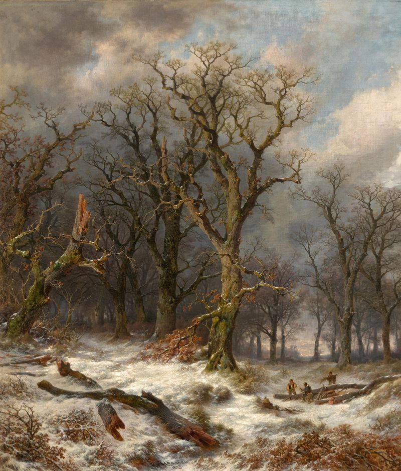 Paisaje invernal con árboles desnudos de Remigius Adrianus Haanen, pintura al óleo