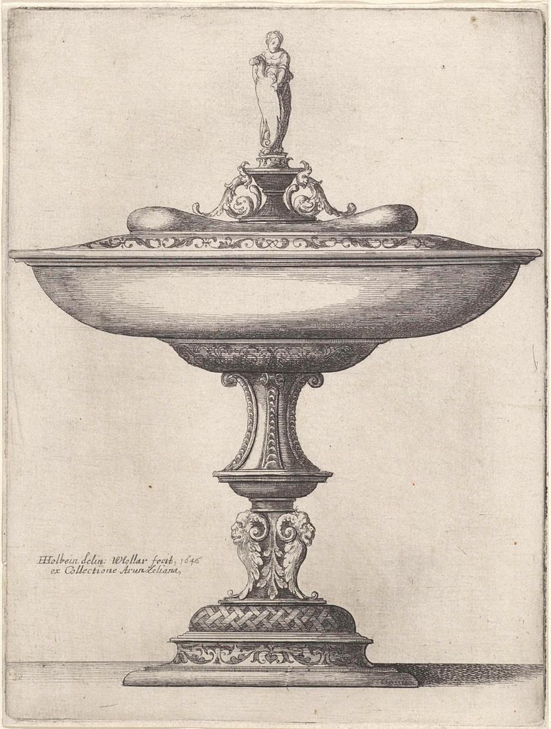 Grabado de Wenceslaus Hollar que representa un tazón ornamentado con un tallo decorativo.
