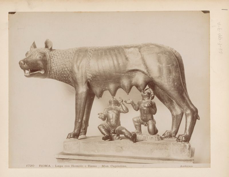 Sculpture of Romulus and Remus with a wolf, albumen print by James Anderson
