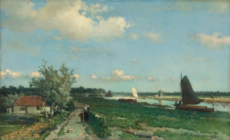 Landscape of The Trekvliet Canal, oil on panel by Johan Hendrik Weissenbruch