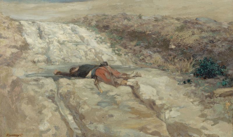 Escena histórica de un soldado muerto en un campo de batalla de Guillaume Régamey
