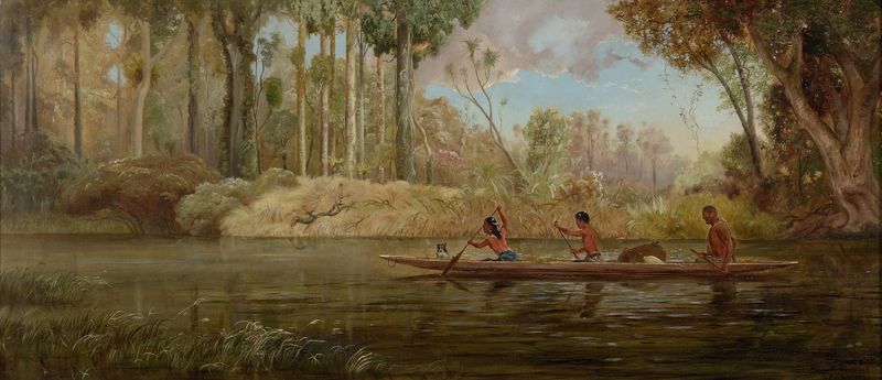 Waikato River by Kennett Watkins, impressionism, depicting flowing water and vibrant nature.