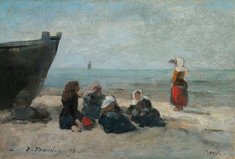 Cena marinha com mulheres pescando de Eugène Boudin, 1875, pintura a óleo