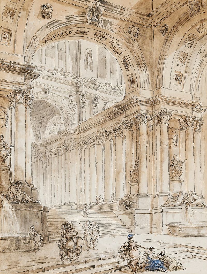 Composição Arquitetônica com Pórtico, óleo sobre tela de Hubert Robert