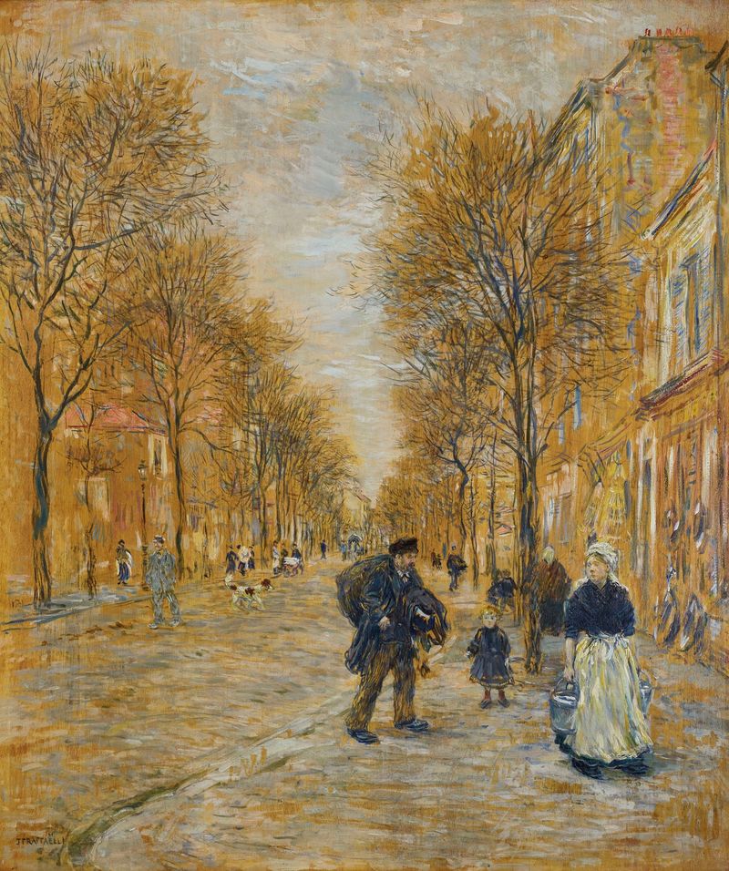 Escena de género de una figura solitaria en una calle, óleo sobre lienzo de Jean François Raffaëlli