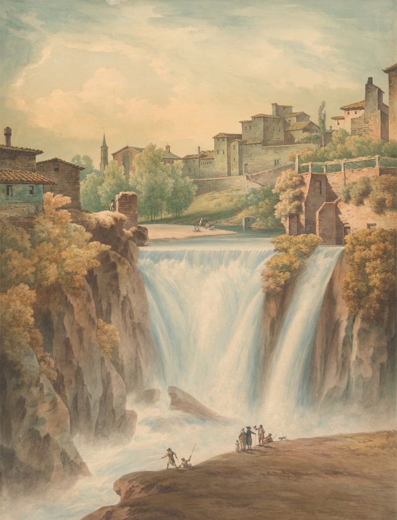 Falls of Tivoli de John Warwick Smith, acuarela sobre papel que muestra una cascada y árboles.