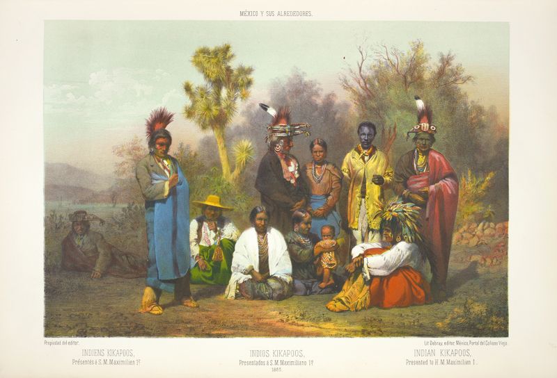 Representação colorida de kikapoos por C. Castro, 1869, meio desconhecido
