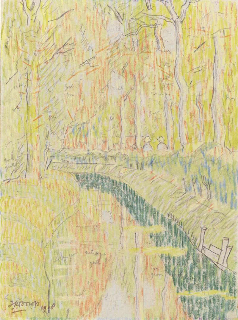 Vaart tussen bomen by Jan Toorop, oil painting depicting a waterway between trees