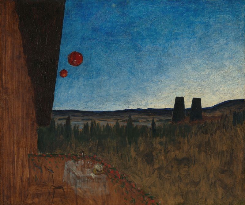 Summer Night by Harald Sohlberg, oil painting of a serene landscape under moonlight