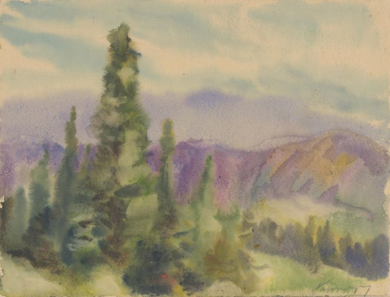 Oil painting by Zolo Palugyay depicting a landscape of Liptov Mountains