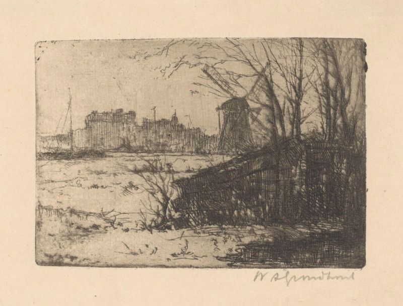 Landscape with windmill in the Binckhorst, oil painting by Willem Adrianus Grondhout