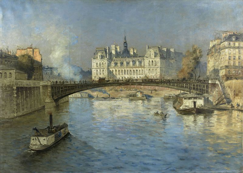 Impressionist landscape of the Seine and Hôtel de Ville by Frank Myers Boggs