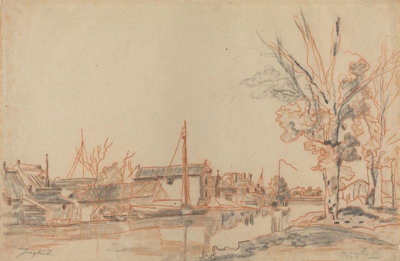 Paisaje de un canal al atardecer, óleo sobre lienzo de Johan Barthold Jongkind