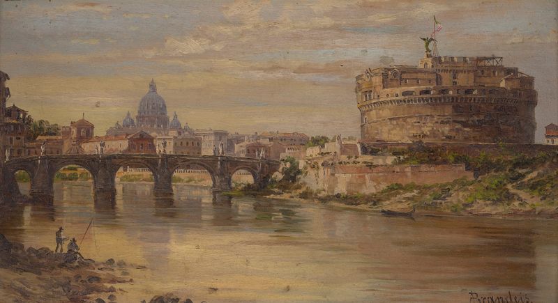 A View Of The Tiber With Castel Sant Angelo And St. Peters, oil painting by Antonietta Brandeis