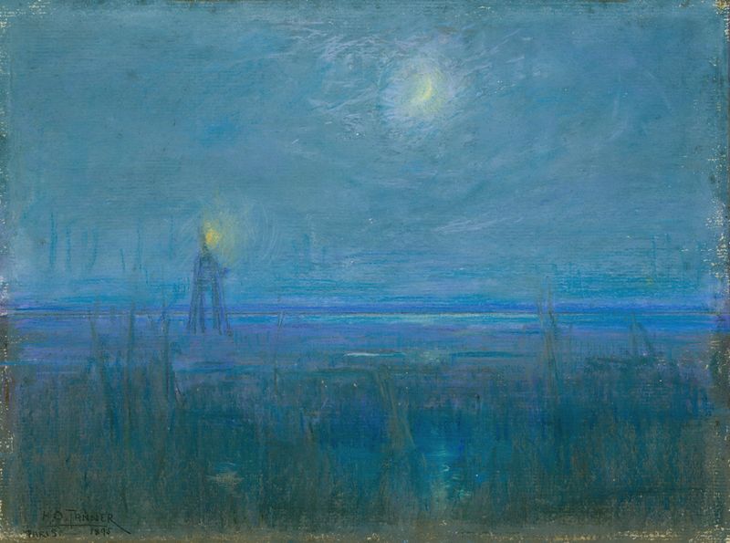 Marshes In New Jersey by Henry Ossawa Tanner, oil painting of a tranquil marsh landscape.