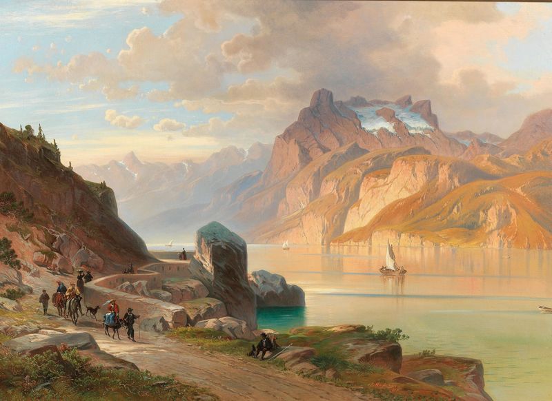 Landscape featuring a winding road by Josef Mayburger, oil painting