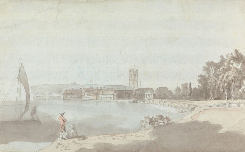 West Country Town by a River, oil on canvas by Samuel Davis