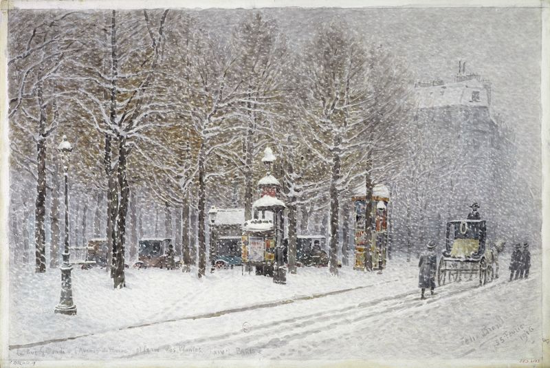 Winter landscape by Félix Brard, depicting a snowy street scene