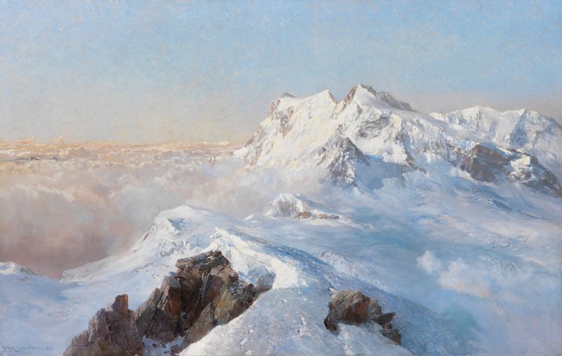 Landscape with mountains and snow by Edward Theodore Compton, 1914