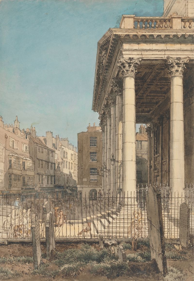 The Portico of St. Martin-in-the-Fields, watercolor on paper by William Henry Hunt
