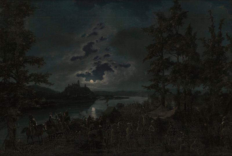 Crusaders attacking the Castle of Punia, oil painting by Vincentas Dmachauskas